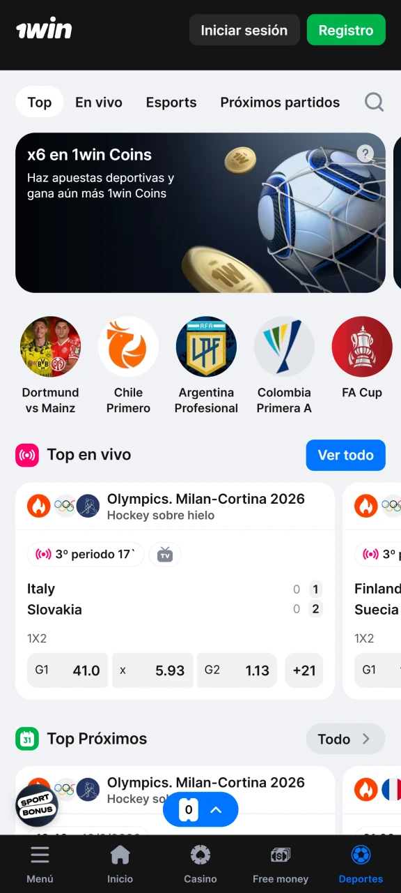 Realiza apuestas deportivas en la aplicación oficial de 1win.